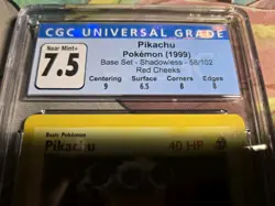 Vintage 1999 Pokemon Base Set Shadowless Pikachu Red Cheeks CGC 7.5 with Subs - Image 3