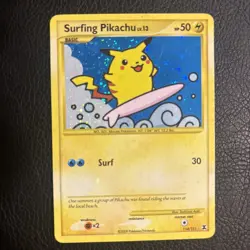 Pokemon TCG— Surfing Pikachu Holo 114/111 Rising Rivals Secret Rare -Holo Bleed - Image 1