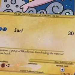 Pokemon TCG— Surfing Pikachu Holo 114/111 Rising Rivals Secret Rare -Holo Bleed - Image 3