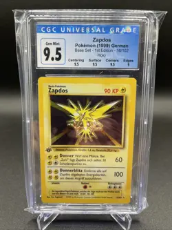 Zapdos 1999 Pokemon Base German 1st Edition Holo 16/102 CGC 9.5 GEM MINT - Image 1