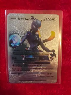 Pokemon Mewtwo GX SILVER Foil Fan Art Collector Card - 300 HP - Image 1
