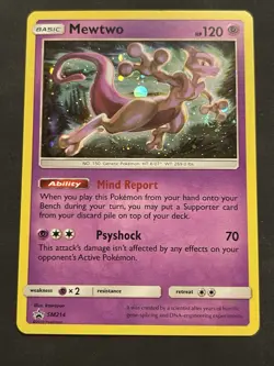 Mewtwo SM214 Sun & Moon Black Star Promo Cosmos Holo Pokemon Card LP+ - Image 1