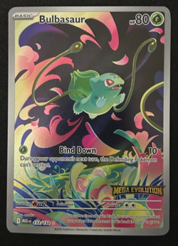 2025 POKEMON MEGA EVOLUTION STAMPED BOXTOPPER 133/132 BULBASAUR - LIGHTLY PLAYED - Image 1