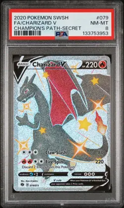 2020 POKEMON SWORD & SHIELD CHAMPION'S PATH #079 FA/CHARIZARD V PSA 8 - Image 1