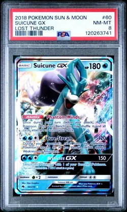 2018 Pokemon Sun & Moon Lost Thunder Suicune Holo #60/214 PSA 8 - Image 1