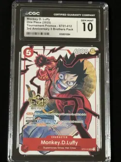 2025 ONE PIECE CCG MONKEY D. LUFFY 3RD ANNIVERSARY PROMO ST01-012 CGC 10 B PT - Image 1