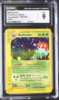 CGC 9 MINT Bellossom 2003 Aquapolis H5/H32 Holo Pokemon Card - Image 1