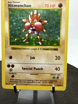 1999 Pokemon Game Base Set SHADOWLESS Hitmonchan Holo 7/102 - Image 3
