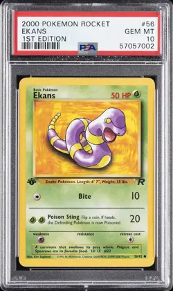 2000 POKEMON ROCKET 1ST ED #56 EKANS PSA 10 - Image 1