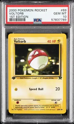 2000 POKEMON ROCKET 1ST ED #69 VOLTORB PSA 10 - Image 1
