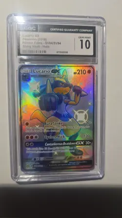 2019 Pokemon SM Hidden Fates Lucario GX Shiny Vault Rare #SV64/SV94 CGC 10 - Image 1