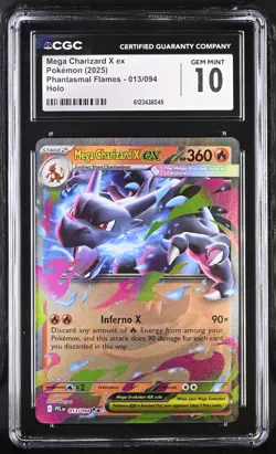 CGC 10 Mega Charizard X ex 013/094 Pokemon Phantasmal Flames English Gem Mint - Image 1