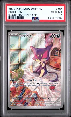 2025 POKEMON WHT EN-WHITE FLARE ILLUSTRATION RARE #136 PURRLOIN PSA 10 - Image 1