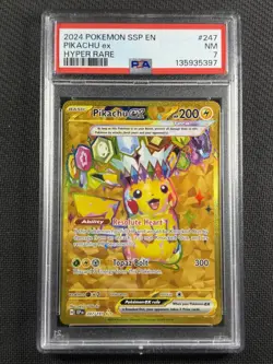 Pokemon Cards PSA 7 NM Pikachu ex Hyper Rare Gold Surging Sparks S&V 247/191 - Image 1