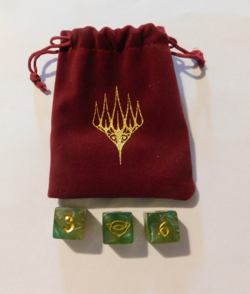Magic the Gathering Lord of the Rings 3 Sage Green Colored D6 Dice &Velvet Pouch - Image 1