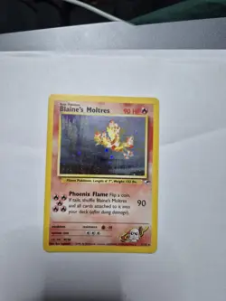 Blaine’s Moltres Holo 1/132 Gym Heroes Pokemon Card WOTC 2000 Vintage - Image 1