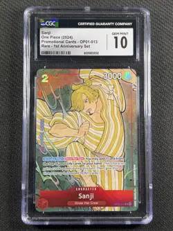 One Piece Cards CGC 10 GEM MINT Sanji Promo Cards 1st Anniversary OP01-013 Rare - Image 1