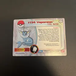 Topps Pokemon VAPOREON #134 Blue Logo Non Holo TV Animation Edition NM - Image 4