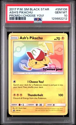 2017 POKEMON SM BLACK STAR PROMO I CHOOSE YOU ASH'S PIKACHU #SM108 PSA 10 - Image 1