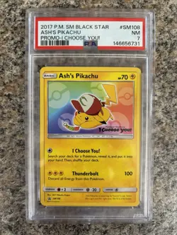 Pokemon TCG Ash's Pikachu SM108 I Choose You PSA 7 NM Black Star Promo Card 2017 - Image 1