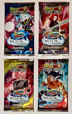 DRAGONBALL SUPER X4 BOOSTER SEALED CARD GAME REALM OF THE GODS CON 12 CARDS - Image 1