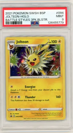2021 Pokemon Jolteon Battle Styles SWSH094 Black Star Promo Holo Card PSA 9 B - Image 1