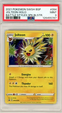 2021 Pokemon Jolteon Battle Styles SWSH094 Black Star Promo Holo Card PSA 9 - Image 1