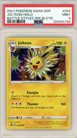 2021 Pokemon Jolteon Battle Styles SWSH094 Black Star Promo Holo Card PSA 9 E - Image 1