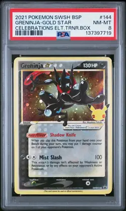 2021 POKEMON BLACK STAR PROMO #SWSH144 GRENINJA GOLD STAR CELEBRATIONS ETB PSA 8 - Image 5