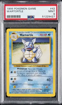1999 POKEMON BASE SET UNLIMITED #42 WARTORTLE PSA 9 - Image 1