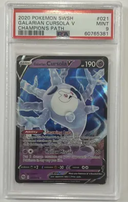 2020 Pokemon SWSH Champion's Path Galarian Cursola V #021 PSA 9 MINT - Image 1