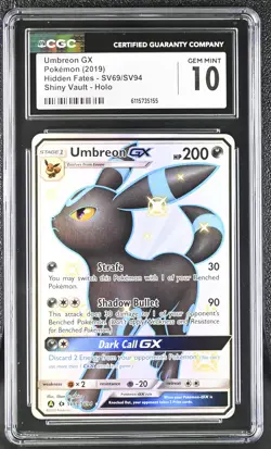 CGC 10 GEM MINT Umbreon GX Hidden Fates SV69/SV94 Shiny Vault Holo Pokemon Card - Image 1