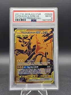 2021 POKEMON PREMIUM COLLECTION PROMO #SM248 FULL ART/PIKACHU & ZEKROM GX PSA 8 - Image 1