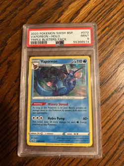 2020 Pokemon Vaporeon Holo Black Star Promo SWSH072 PSA 9 Mint - Image 1