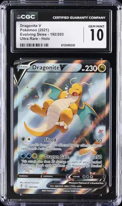 2021 POKEMON EVOLVING SKIES ULTRA RARE HOLO #192 DRAGONITE V CGC 10 GEM MINT - Image 1
