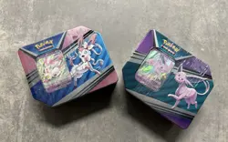 Pokemon TCG Sword & Shield Pokemon V Heroes Tins (Espeon & Slyveon) - Sealed - Image 1