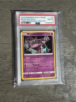 PSA 8 Pokemon Cracked Ice Mewtwo 75/214 Sun & Moon Unbroken Bonds Holo 2019 - Image 1