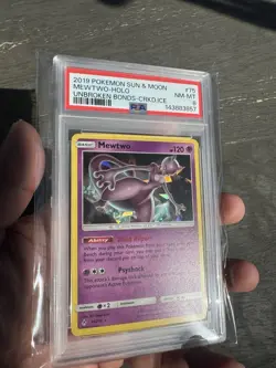 PSA 8 Pokemon Cracked Ice Mewtwo 75/214 Sun & Moon Unbroken Bonds Holo 2019 - Image 3