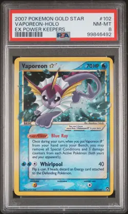 2007 POKEMON EX POWER KEEPERS GOLD STAR #102 VAPOREON-HOLO PSA 8 - Image 1