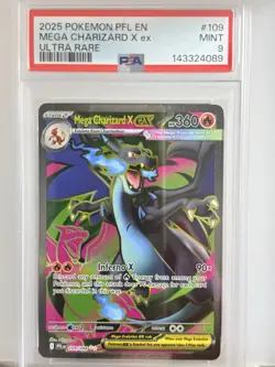 2025 POKEMON PFL EN-PHANTASMAL FLAMES ULTRA RARE #109 MEGA CHARIZARD X EX PSA 9 - Image 1