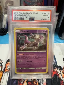 Pokemon Mewtwo-holo P.M. SM BLACK STAR Promo Card 2019 #SM214 PSA Near Mint 8 - Image 1