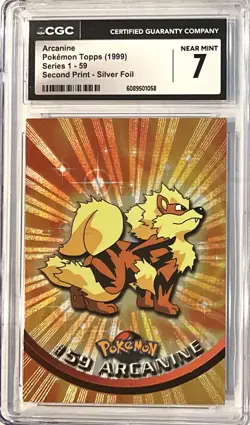 1x V1007: 1999: Arcanine: 59: First Print: Pokemon Topps: Series 1: CGC: 7 - Image 1