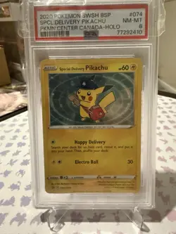 Pokemon SWSH Black Star Promos Pikachu SWSH074 Special Delivery PSA 8 - Image 1