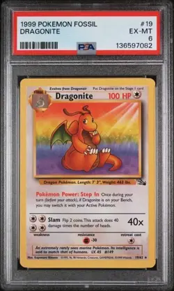 1999 Pokemon Fossil 19 Dragonite PSA 6 Excellent-Mint WOTC - Image 1