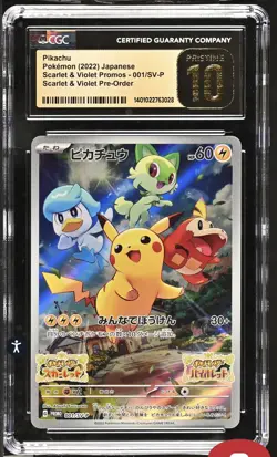 CGC PRISTINE 10 Pikachu Pre-Order Promo Holo 001/SV-P 2022 Japanese Pokemon TCG - Image 1