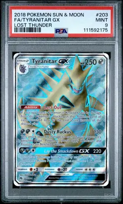 PSA 9 Tyranitar GX Full Art 203/214 Lost Thunder Pokemon English Sun & Moon Mint - Image 1