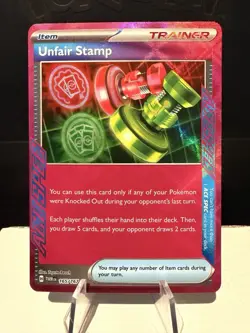 Pokemon Ace Spec Unfair Stamp Holo Trainer-Item Sv06 TWM 165/167 + BONUSES - Image 1