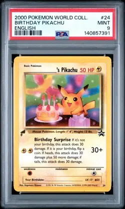 2000 POKEMON PIKACHU WORLD COLL ENGLISH #24 BIRTHDAY PIKACHU PSA 9 - Image 1