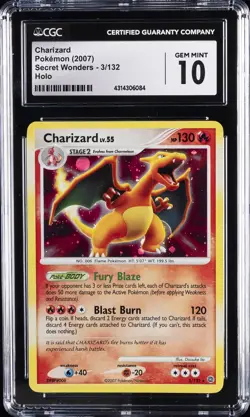 2007 POKEMON SECRET WONDERS, HOLO #3/132 CHARIZARD CGC 10 GEM MINT - Image 1