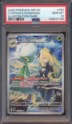 2025 POKEMON DESTINED RIVALS CYNTHIA'S ROSERADE #184 ILLUSTRATION RARE PSA 10! - Image 1